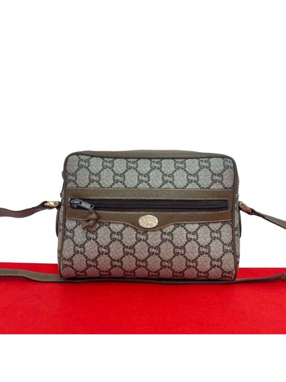 Gucci Vintage Plus Logo Pattern Leather Mini Shoulder Bag Pochette Brown